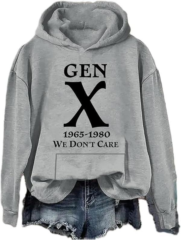 Gen X 1965-1980 We Don't Care Hoodie Gen X We Don't Care Hoodie Graphic Casual Street Style Long Sleeve Pullover Fleece Hoodie Unisex For Men For Women Perfect Gift