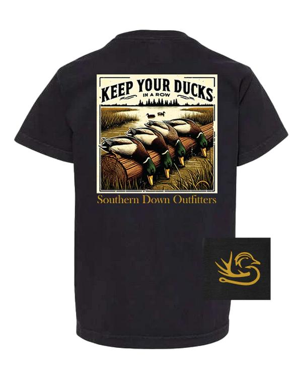 Southern Down Outfitters Youth Duck T-Shirt , Black Tee with Keep Your Ducks in a Row Design , Comfortable and Stylish Shirt , Perfect for Duck Lovers and Hunters , Classic Fit for Everyday Wear Underwear Menswear Crewneck Top