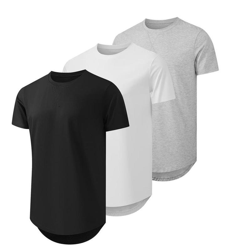 TUREFACE Men's 3 Pack Cotton Hipster Hip Hop Longline Crewneck T-Shirt Menswear Top