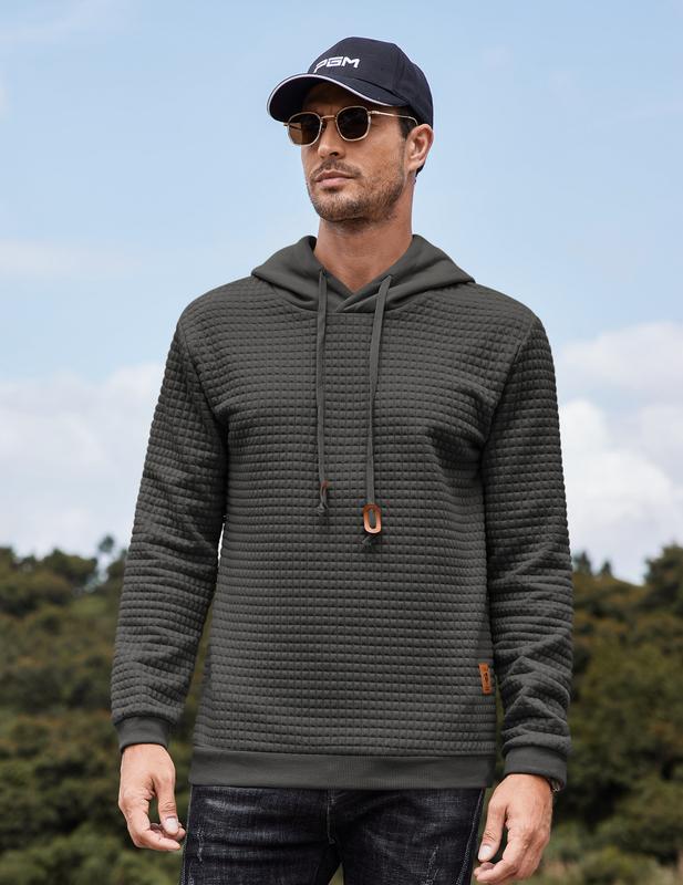 COOFANDY Mens Hooded Sweatshirt Casual Long Sleeve Drawstring Waffle Knit Pullover Hoodies LIVE Black Friday Clothes