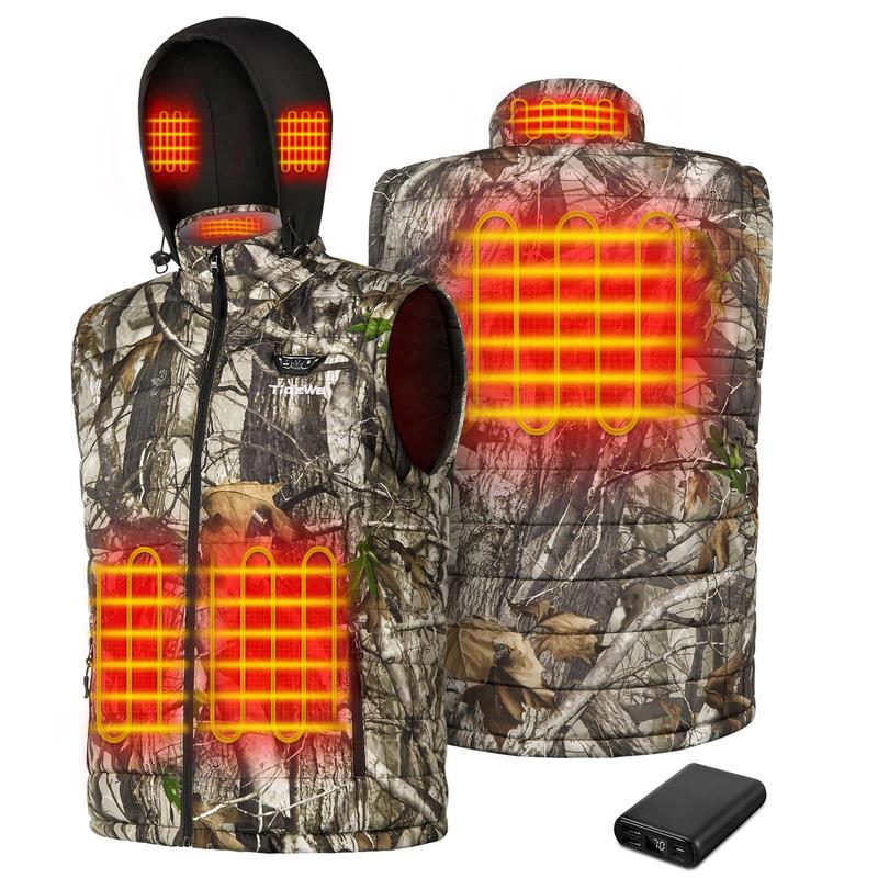 TIDEWE Men's Heated Vest with Retractable Heated Hood and Battery Pack for Hunting Hiking (Black & Next Camo G2, S-XXXL)heated jacket mens clothing