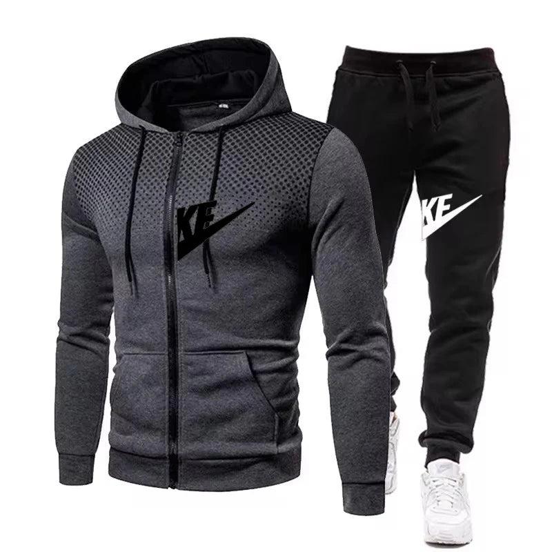 New High Quality Men's Autumn Winter Sets Zipper Hoodie+Pants Pieces Casual Tracksuit Male Sportswear Warm Clothing Sweat Suit