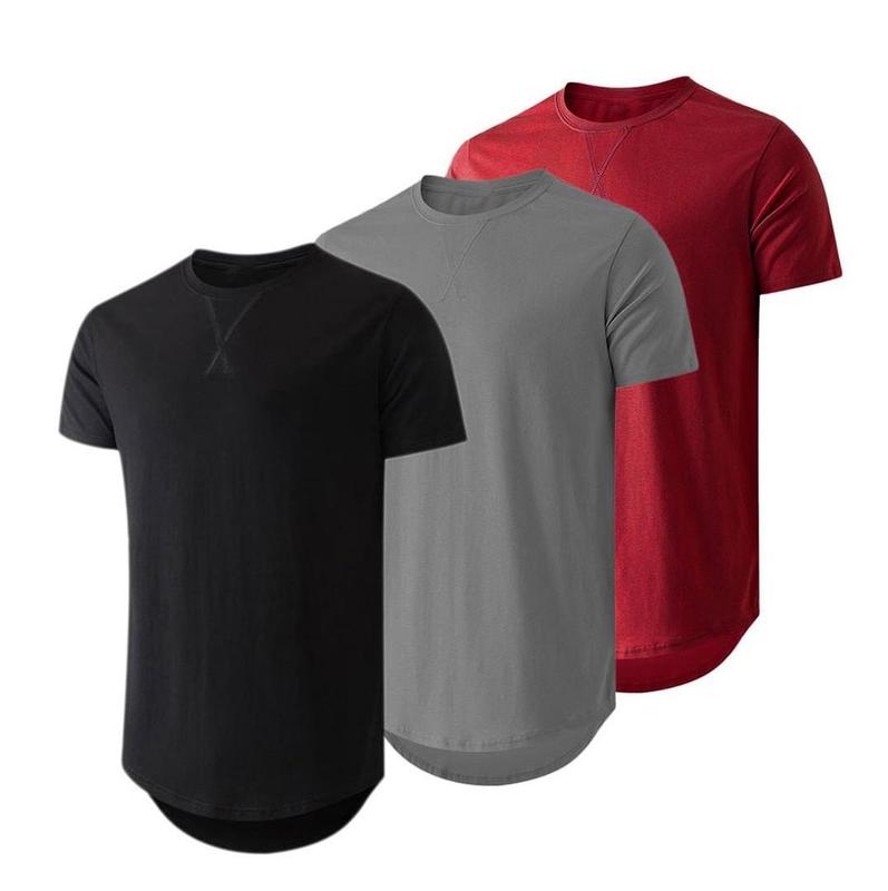 TUREFACE Men's 3 Pack Cotton Hipster Hip Hop Longline Crewneck T-Shirt Menswear Top