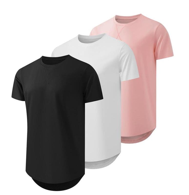 TUREFACE Men's 3 Pack Cotton Hipster Hip Hop Longline Crewneck T-Shirt Menswear Top