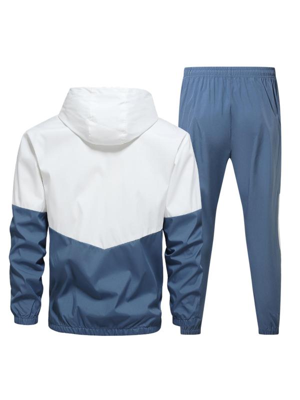 Men's Colorblock Zip Up Hoodie & Drawstring Waist Sweatpants Two-piece Set, Regular Fit Casual Long Sleeve Hooded Sweatshirt & Pocket Jogger Pants, Men's Two-piece Outfits for All Seasons