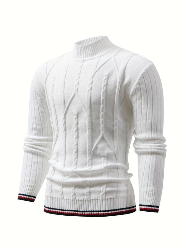 Men's Contrast Binding Mock Neck Cable Knit Sweater, Casual Regular Fit Long Sleeve Jumper for Fall & Winter, Fashion Men's Knitwear for Daily Wear