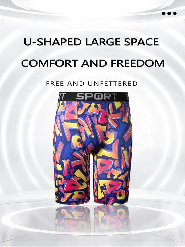 Men's All Over Graffiti Print Boxer Brief, Casual Comfy Breathable Underwear for Daily Wear, Mens Underwear for All Seasons