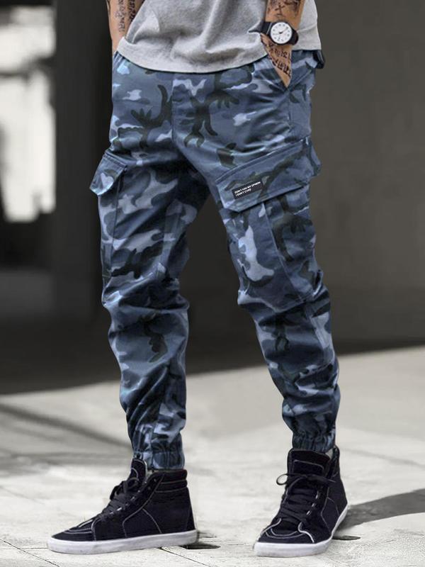 Men's Camo Print Letter Tape Cargo Pants, Casual Street Comfy Regular Fit Pants for Daily Wear, Men's Trousers for All Seasons