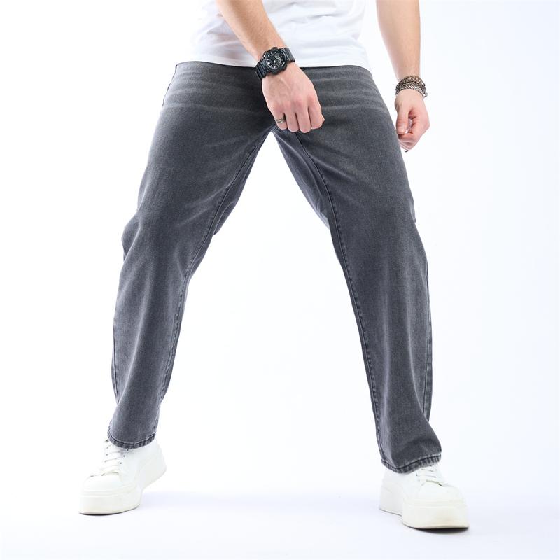 Men Simple Style Solid Loose Jeans Trousers Streetwear Good Quality Men's Casual Straight Denim Pants