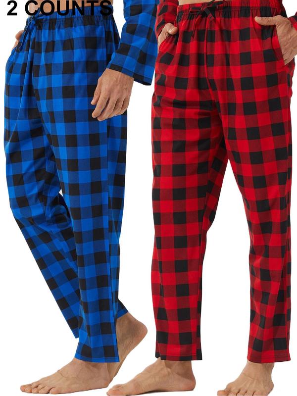 Men's Plaid Print Drawstring Waist Pajama Pants, Casual Comfy Pocket Design Trousers for Daily Home Wear, Sleepwear & Loungewear for All Seasons