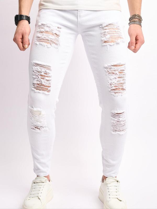 Men's Ripped Jeans, Casual Comfy Skinny Jeans for Daily Wear, Fashion Men's Bottoms for All Seasons