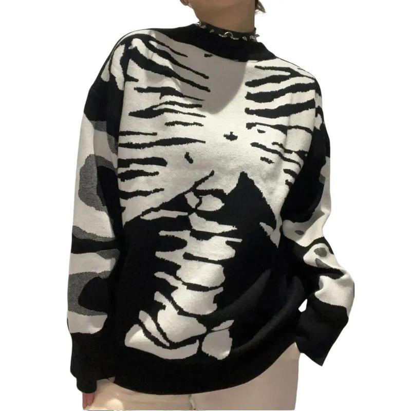 Alielnosirrah Grunge Street Fitted Round Neck Streetwear Fake Body Cotton Casual Skull Skeleton Knitwear Unisex Black Friday Spooky Sweater