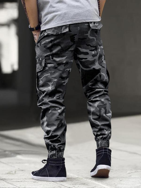 Men's Camo Print Letter Tape Cargo Pants, Casual Street Comfy Regular Fit Pants for Daily Wear, Men's Trousers for All Seasons