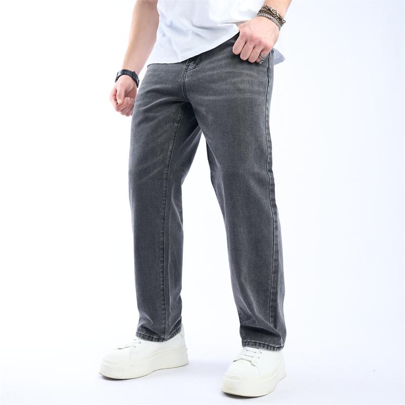 Men Simple Style Solid Loose Jeans Trousers Streetwear Good Quality Men's Casual Straight Denim Pants