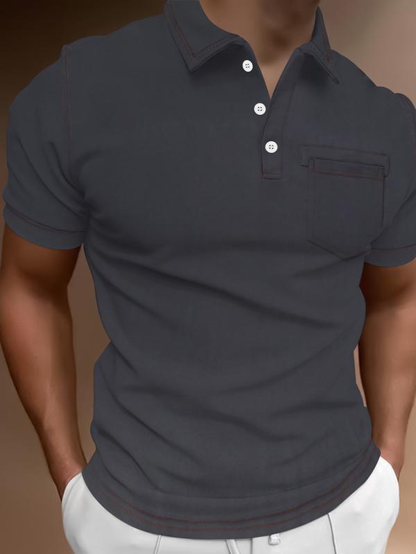 Upgrade Your Style with Our Men's Short Sleeve Polo Shirt – Unique Line Design with Patchwork