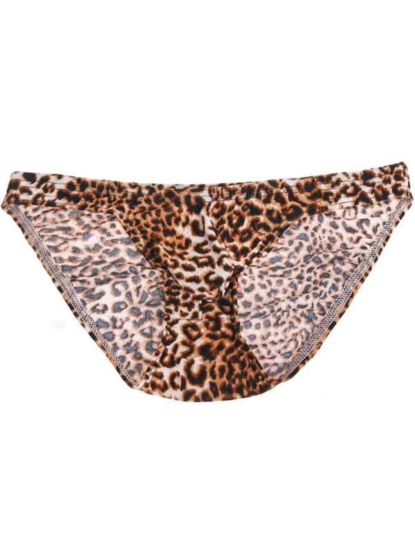 Men's Slim Leopard Print Underwear, Sexy Breathable Comfy All Over Print Brief For Daily Wear, Fashion Casual Men's Underwear For All Seasons