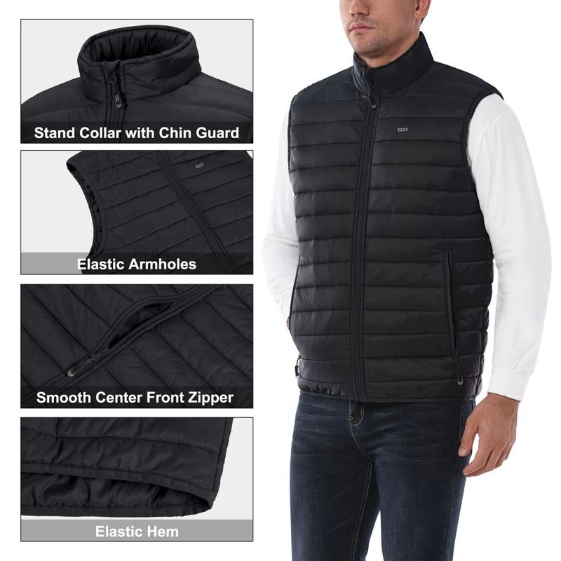 33,000ft Men's Lightweight Packable Insulated Puffer Vest Outerwear, Warm Winter Sleeveless Jacket for Golf Running