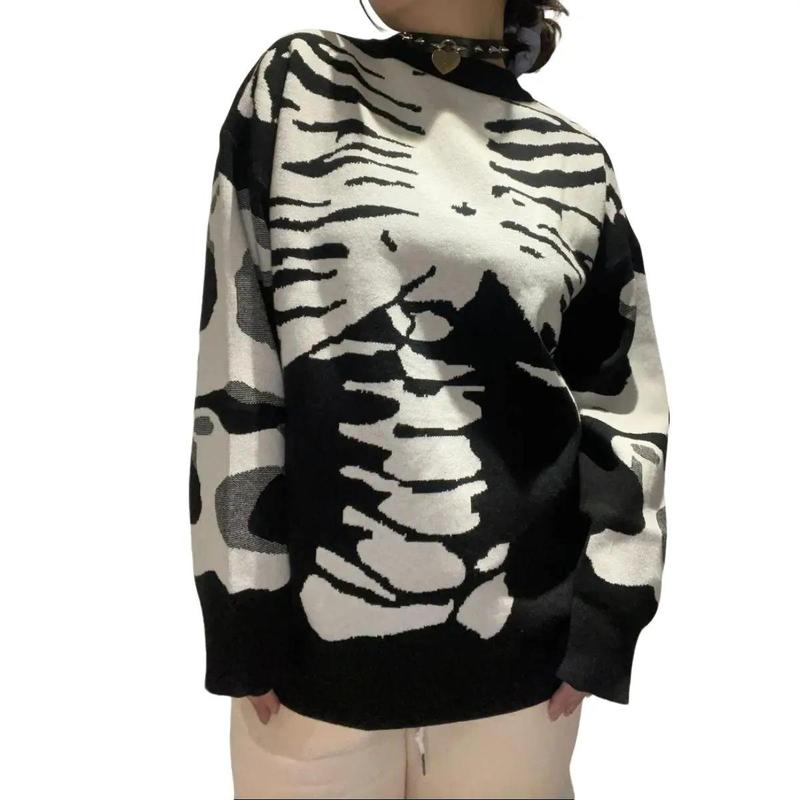 Alielnosirrah Grunge Street Fitted Round Neck Streetwear Fake Body Cotton Casual Skull Skeleton Knitwear Unisex Black Friday Spooky Sweater