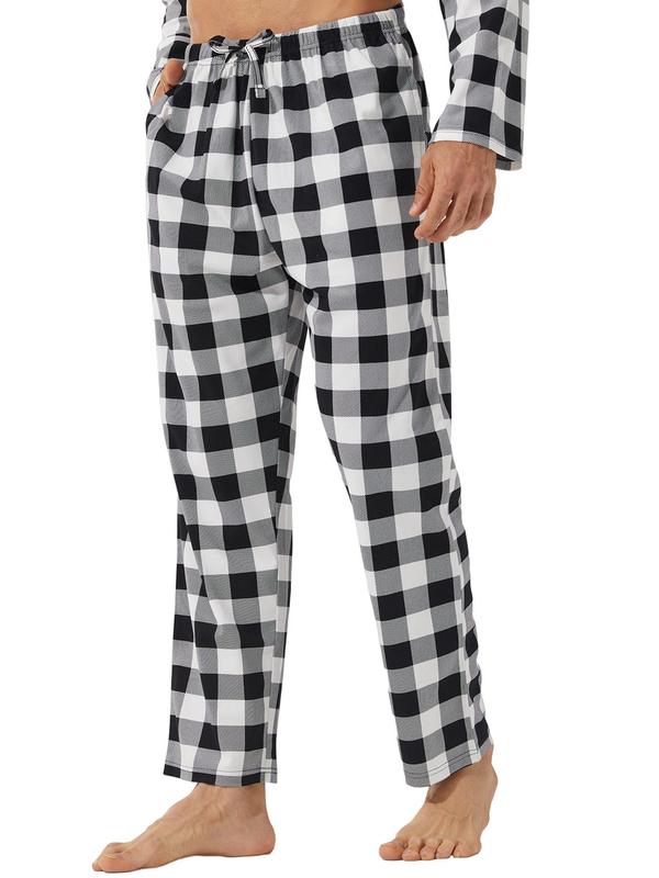 Men's Plaid Print Drawstring Waist Pajama Pants, Casual Comfy Pocket Design Trousers for Daily Home Wear, Sleepwear & Loungewear for All Seasons