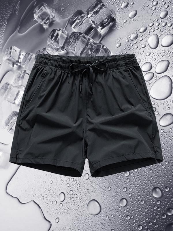 Men's Solid Drawstring Waist Waterproof Shorts, Quick Drying Pocket Drawstring Waist Shorts, Casual Summer Shorts for Men