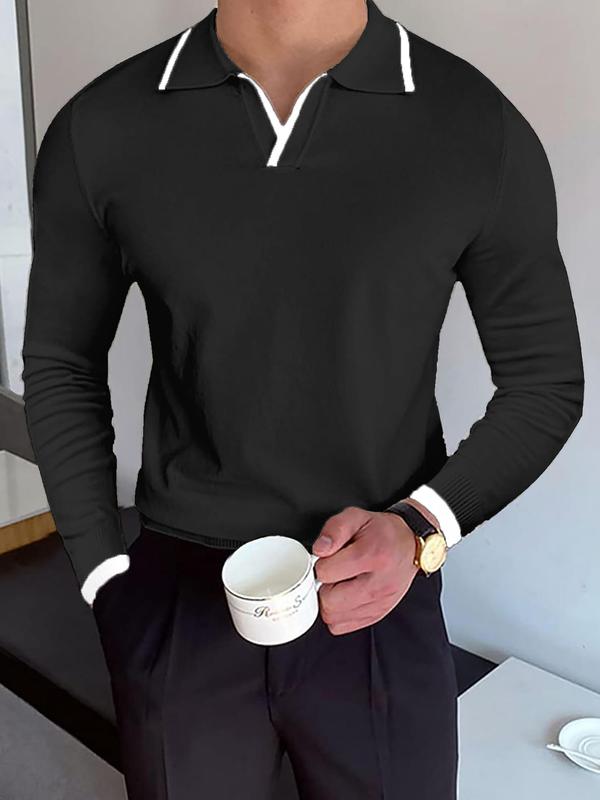 Men's Contrast Binding Polo Neck Sweater, Regular Fit Casual Long Sleeve Jumper for Fall & Winter, Men's Knitwear for Daily Wear, Fall Outfits, Fallfreshness