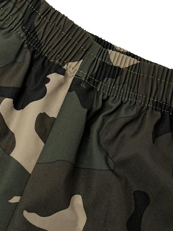 Men's Camo Print Pocket Elastic Waist Shorts, Summer Clothes, Regular Fit Casual Soft Comfy Straight Leg Shorts for Summer, Streetwear, Fashion Men's Bottoms for Beach Vacation