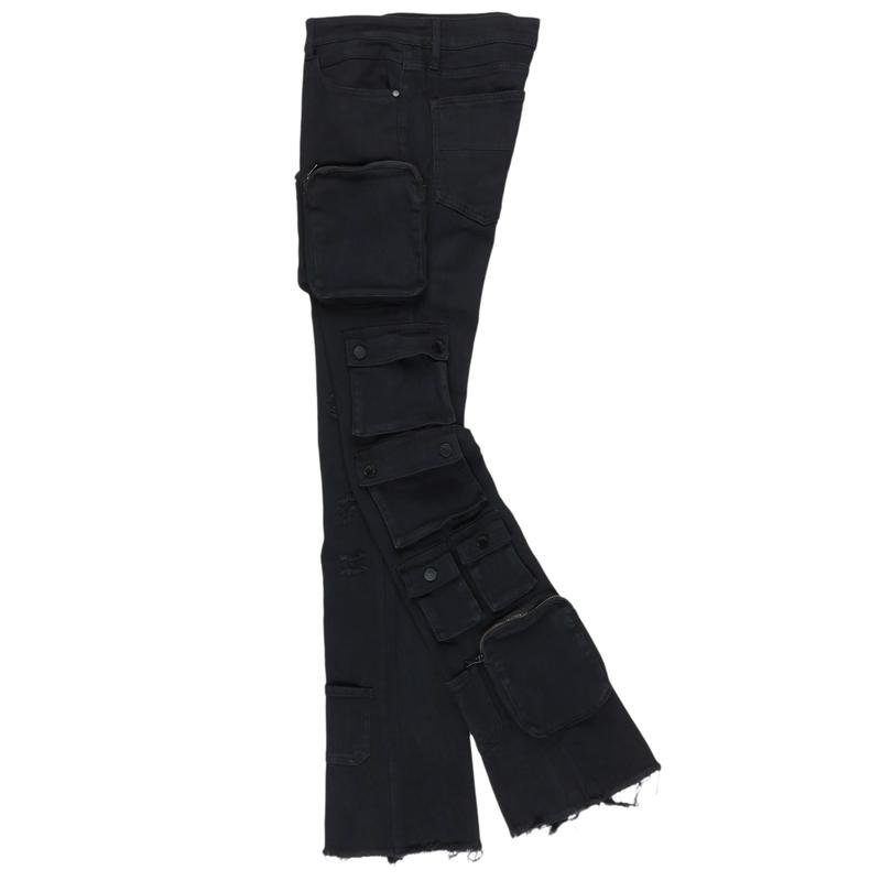 Konrad Black Cargo Stacked Flare Jean