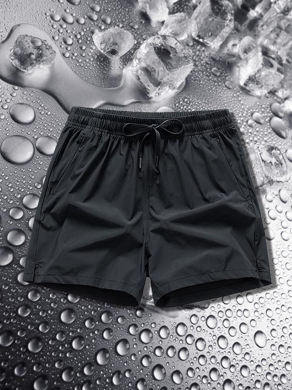 Men's Solid Drawstring Waist Waterproof Shorts, Quick Drying Pocket Drawstring Waist Shorts, Casual Summer Shorts for Men