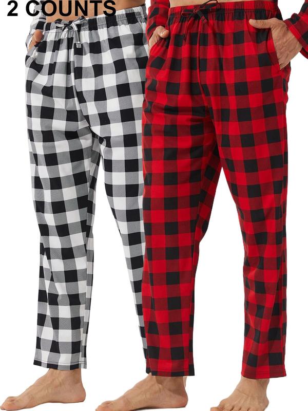 Men's Plaid Print Drawstring Waist Pajama Pants, Casual Comfy Pocket Design Trousers for Daily Home Wear, Sleepwear & Loungewear for All Seasons