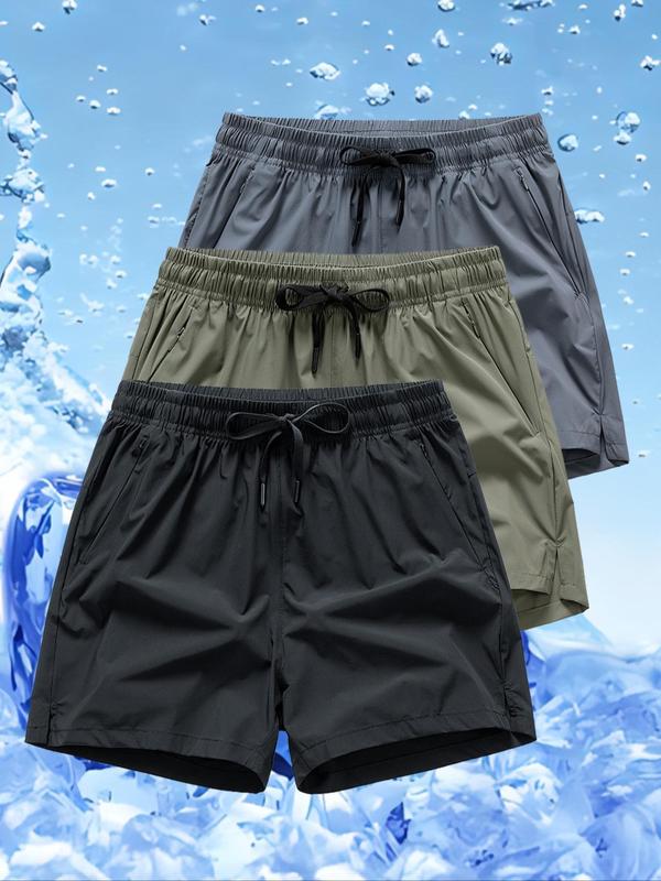 Men's Solid Drawstring Waist Waterproof Shorts, Quick Drying Pocket Drawstring Waist Shorts, Casual Summer Shorts for Men