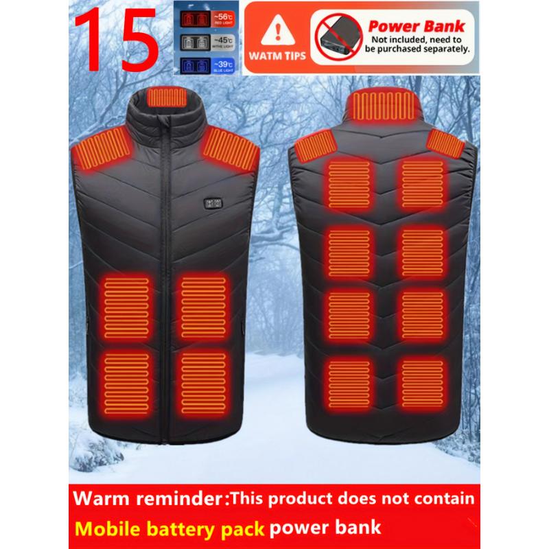 Men's 15 Heating Areas Smart Electric Heated Vest, Washable Constant Temperature Outdoor Vest For Winter (Battery Bank Not Included)