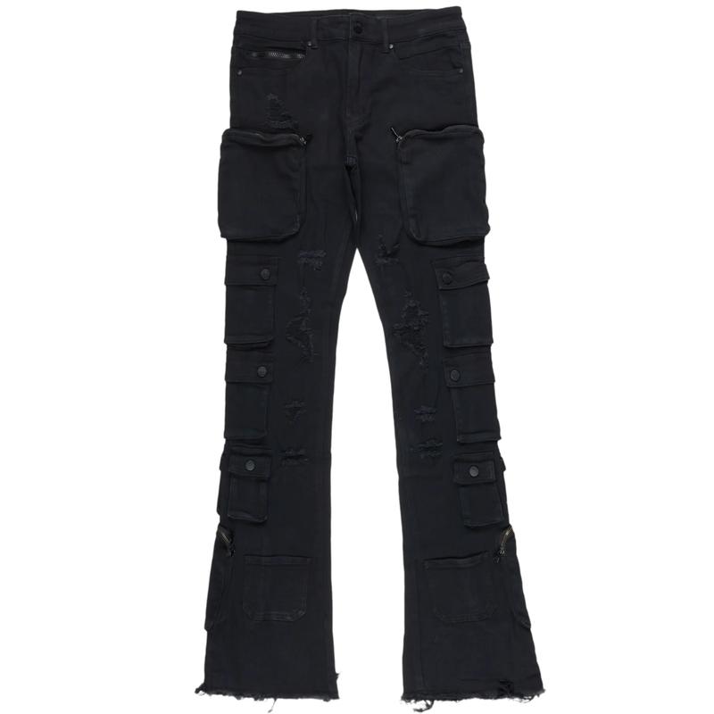 Konrad Black Cargo Stacked Flare Jean