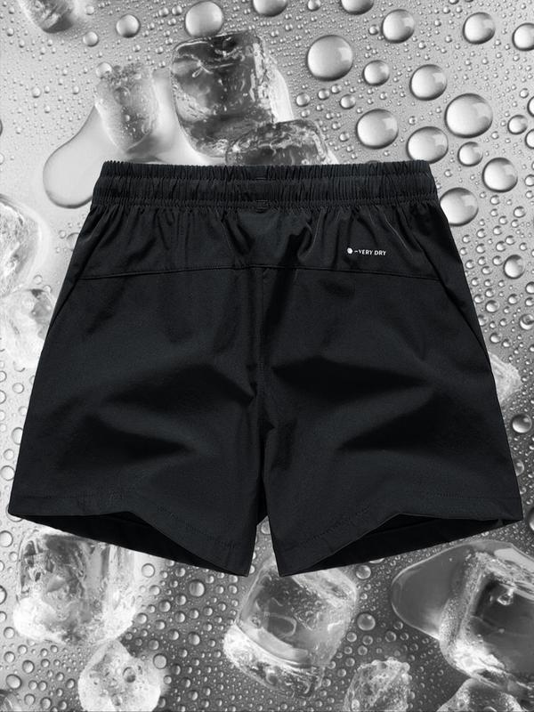 Men's Solid Drawstring Waist Waterproof Shorts, Quick Drying Pocket Drawstring Waist Shorts, Casual Summer Shorts for Men