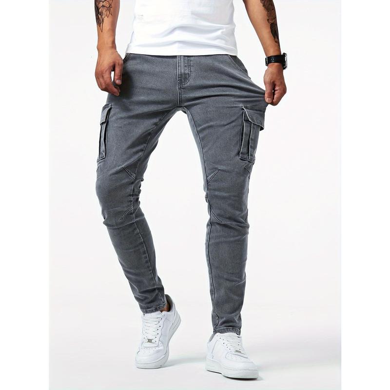 GW New 2024 Slim Fit Multi-Pocket Jeans, Men's Casual Street Style High Stretch Jeans, All Seasons Suitable for Outdoor Dandy