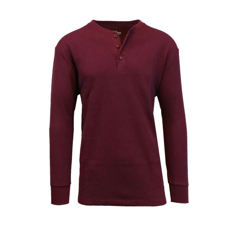 Men's Waffle-Knit Thermal Henley Cotton Knitwear Menswear Soft Tops Tee Breathable Hem Longsleeves