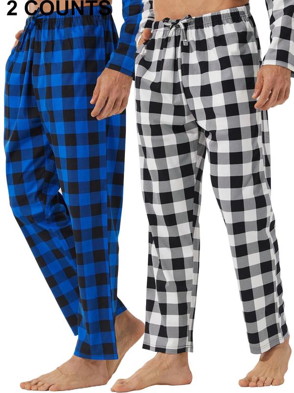 Men's Plaid Print Drawstring Waist Pajama Pants, Casual Comfy Pocket Design Trousers for Daily Home Wear, Sleepwear & Loungewear for All Seasons