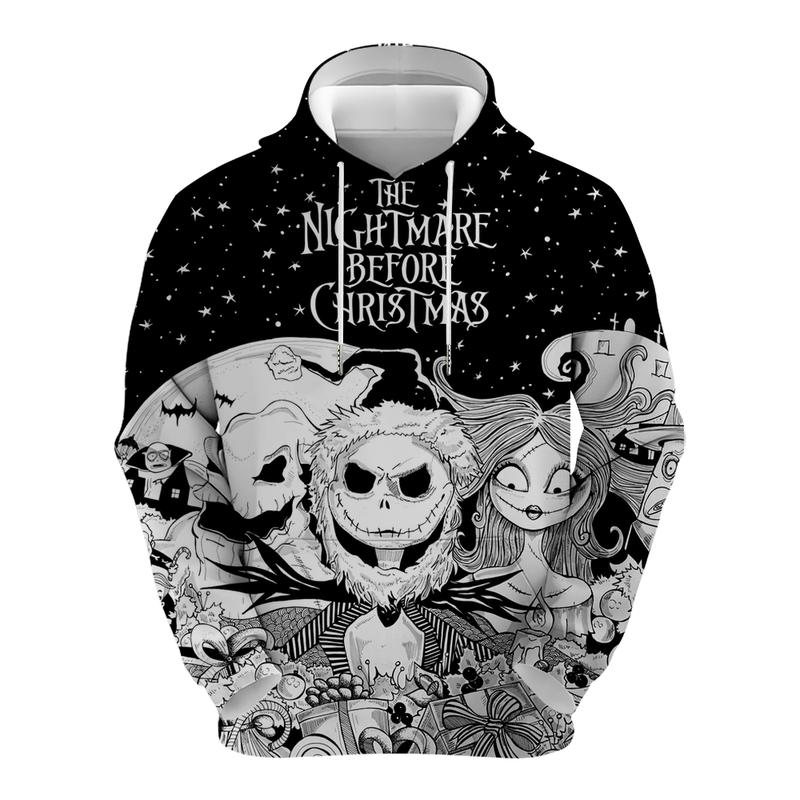 3D Print Nightmare Before Christmas Hoodie Pullover Hooded Fashion Sweatshirt with Pocket for Men Women