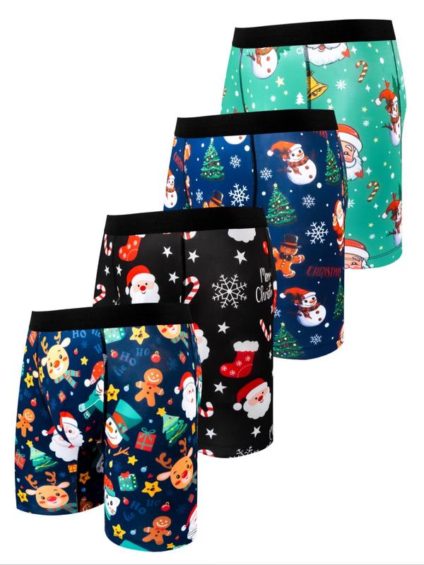 Men's Christmas Print Boxer Brief, Casual Comfy Breathable Underwear for Daily Wear, Men's Underwear for All Seasons