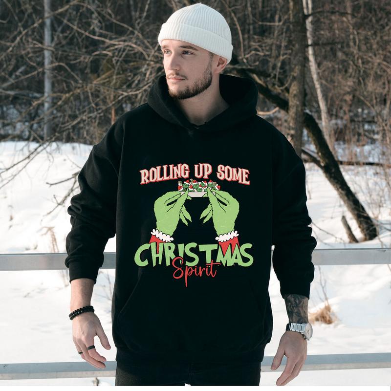 Rolling Up Some Christmas Spirit Hoodie Sweat Shirt T Shirt, G.r.ii.ch.mas Shirt For Sale, Easy to match,Trendy Christmas Shirt ,Cotton,Womenswear