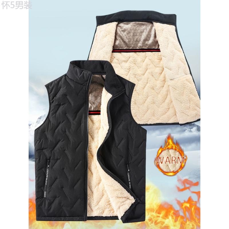 Ultra-Warm Fleece-Lined Vest with Graphene Technology - Casual, Zip-Up Sleeveless Jacket for Men & Women, Perfect for Fall Winter Outdoor Activities Collar Menswear Hem Polyester Tops Fabric Wetsuit Beige Vintage Vibe