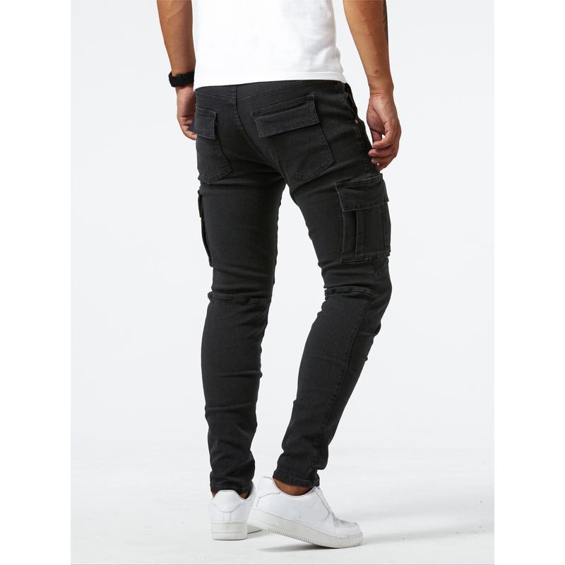 GW New 2024 Slim Fit Multi-Pocket Jeans, Men's Casual Street Style High Stretch Jeans, All Seasons Suitable for Outdoor Dandy