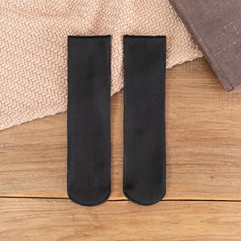 4 Pairs Thermal Knitting Polyester Socks Four Seasons Wool Lining Warm Self-Heating Pure Black Machine Washable Middle Tube Unisex Cold-Proof Socks