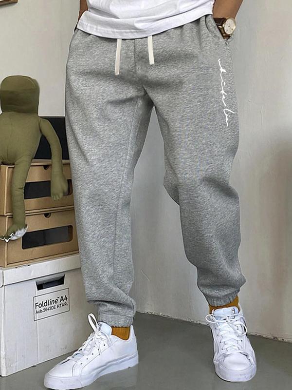 Men's Letter Print Drawstring Waist Sweatpants, Casual Loose Fit Pocket Jogger Pants for Summer, Men's Trousers for Daily Wear