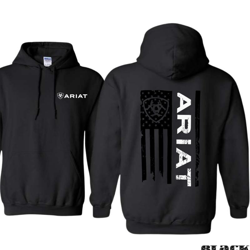 Ariat Hoodie - Classic American Flag Design with Bold Ariat Logo, Perfect for Western Lifestyle Enthusiasts, Comfortable Unisex T shirts, Sweatshirts, and Hoodies for Patriotic Style and Everyday Wear