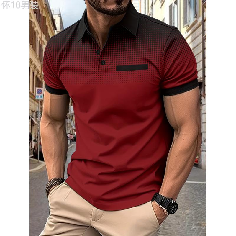 Stylish Polka Dot Lapel Shirt - Breathable, Short Sleeve, 1 4 Button, Casual Fit for Men's Fitness Training, Gym Workout, and Everyday Wear Fabric Menswear Polo Collar Polyester Stretch Polyester Stretch Tops Tropical Wetsuit Shortsleeve