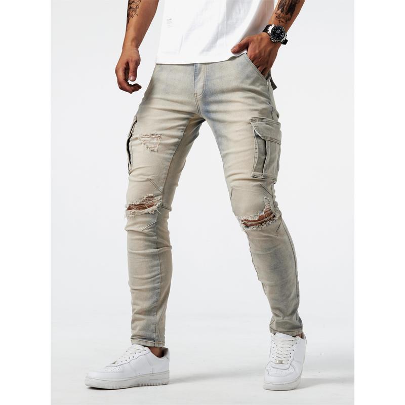 GW New 2024 Slim Fit Multi-Pocket Jeans, Men's Casual Street Style High Stretch Jeans, All Seasons Suitable for Outdoor Dandy