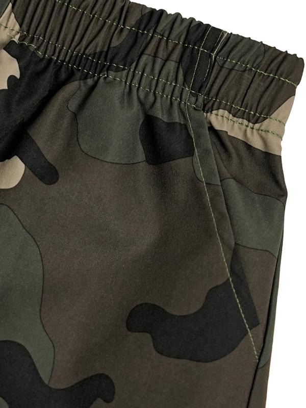 Men's Camo Print Pocket Elastic Waist Shorts, Summer Clothes, Regular Fit Casual Soft Comfy Straight Leg Shorts for Summer, Streetwear, Fashion Men's Bottoms for Beach Vacation