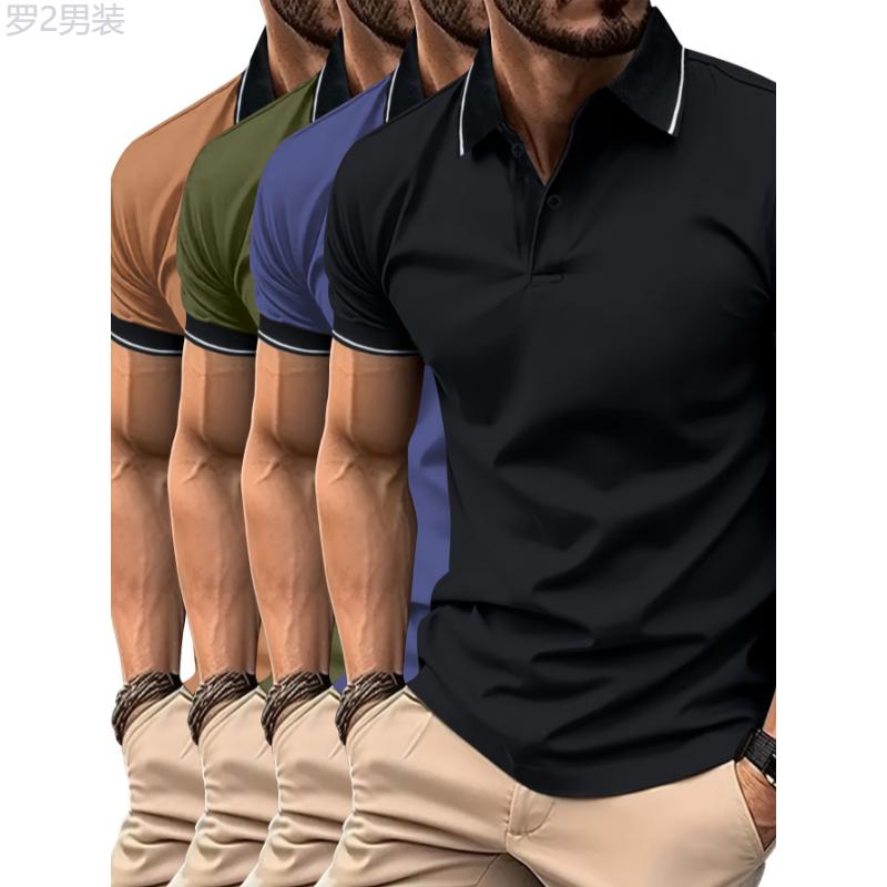 4 Pack Mens Short Sleeve Lapel Collar Golf T-Shirts in Solid Colors - Breathable, Slight Stretch, Regular Fit, Polyester Knit Fabric - Versatile for Sport and Casual Wear Menswear Polo Top Tropical Beige Wetsuit Knife Shortsleeve