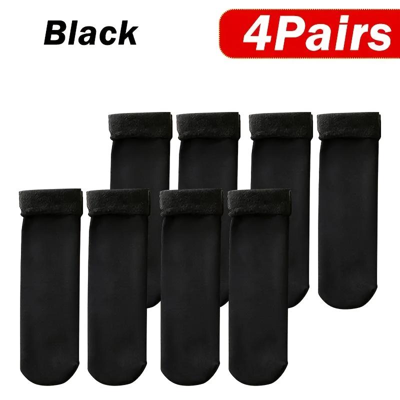 4 Pairs Thermal Knitting Polyester Socks Four Seasons Wool Lining Warm Self-Heating Pure Black Machine Washable Middle Tube Unisex Cold-Proof Socks