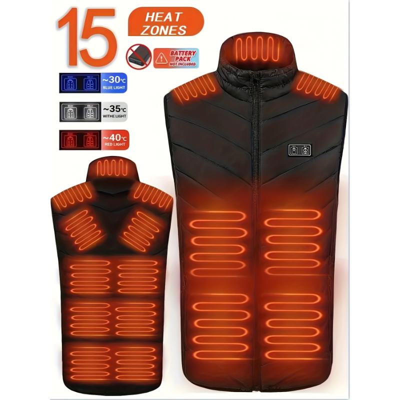 Men's 15 Heating Areas Smart Electric Heated Vest, Washable Constant Temperature Outdoor Vest For Winter (Battery Bank Not Included)